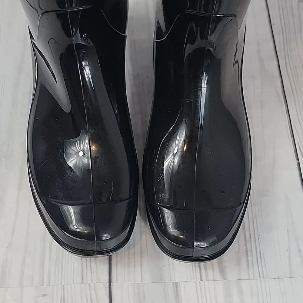 Nicole Miller Rainy Day Shiny Black Waterproof Boots Womens Size 10